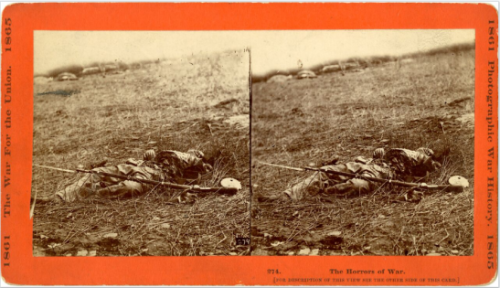 Stereoscope portraying the aftermath of the Battle of Gettysburg. Photo via Wikimedia Commons.