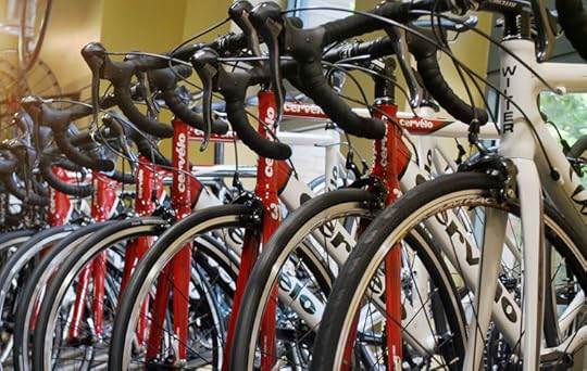 Inside a bicycle store.