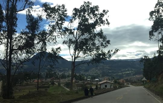 Couple walks along the road