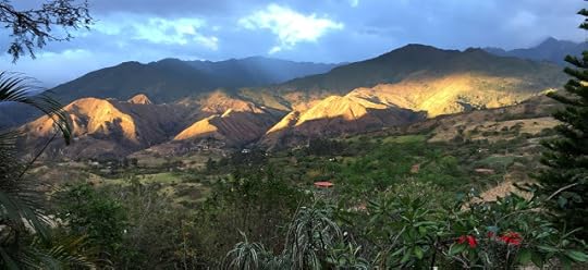 Sunset strip of light on mountains