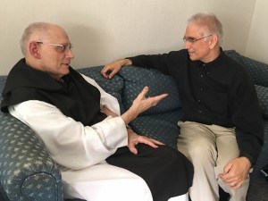 Brother Elias Marechal, OCSO speaks with Carl McColman at the Monastery of the Holy Spirit (photo by Rosary Mangano).