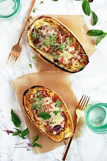 vegetarian spaghetti squash with lentil bolognese