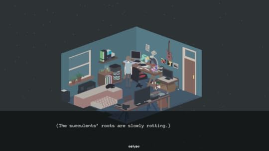 a screenshot from the game 29,, showing a character facing away from camera with the text 