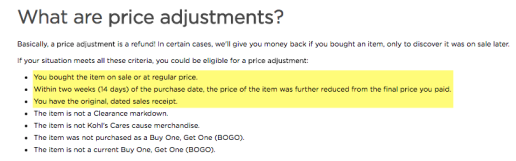 kohl's price adjmustment