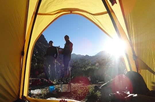 Afternoon view from my tent, looking back down the valley towards Ranrapalca.