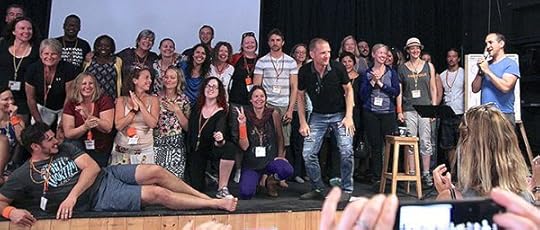 Not your typical author photo, this is a picture of us at Camp on the last day. It's amazing to me the community of fun and loving world-shakers that Jonathan and his wife Stephanie have built. Jonathan has the mic in this picture...look for me among my peeps, happy with my tribe.