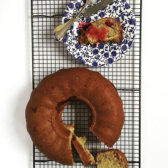 Raspberry Pistachio and Falsa Sour Cream Cake on Rack