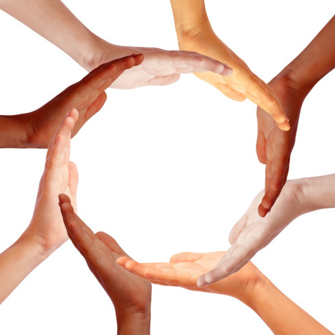 Hands circle,internationl teamwork concept