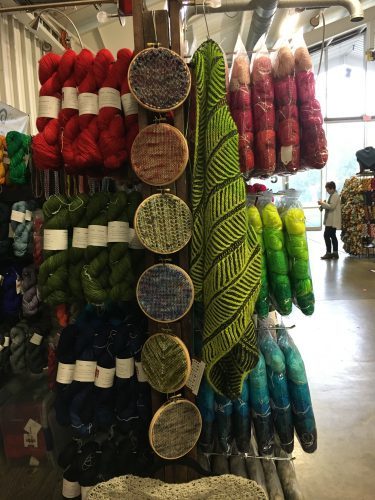 Neighborhood Fiber Co. I loved these swatches in embroidery hoops!