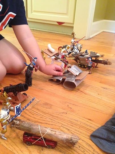 Cardboard Catapult launching styrofoam peanut