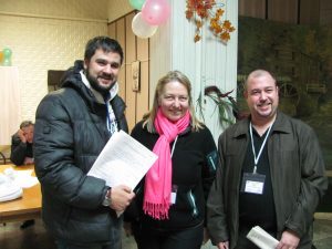 Me, Kevin, and a party observer during the long evening of counting ballots.