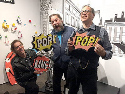 KBOO-FM host S. W. Conser, Patrick Rosenkranz, and me at the nearby Oregon Historical Society Comics City, USA exhibit