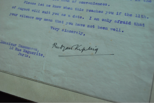 Letter exchanged between Kipling and Hammoneau. Rare Book and Special Collections Division.