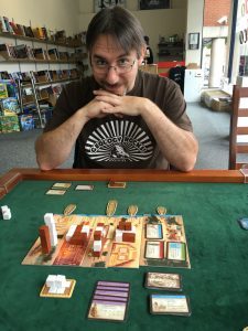 Gav playing Imhotep at Dice Cup Board Game Cafe