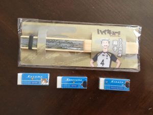 A fan for ace Bokuto and chibi themed erasers