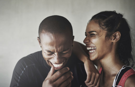 laughing with a friend