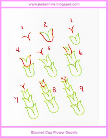 Stacked Cup Doodle Flower Drawing Art Lesson