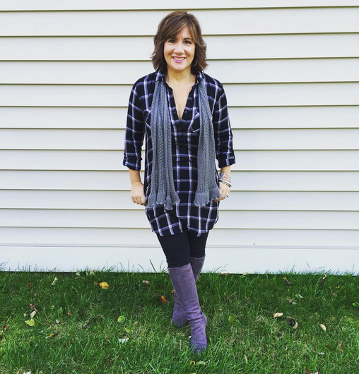 #FROCKTOBER | Day 23 Got the #Sunday vibes in this flannel #ootd. #soclothing flannel shirtdress; leggings and grey suede boots from #Boden. It's the start of my last week of #frocktober ... gotta pick some winners this week! The pressure's on...