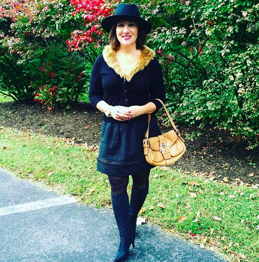 #FROCKTOBER | Day 24 With cooler temperatures moving in this week, it was time to sport a little faux fur in today's #ootd. Sweater with fur trim from #whitehouseblackmarket; skirt--an old favorite from #mossimo; tall pointed black boots from #charlesdavid; #maddengirl hat; #coach bag. Hope you all have a good week. Looking forward to rolling into Halloween next week and to celebrating my husband and my 19th anniversary.