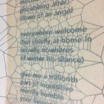 Close-up of finished pressed page. Laser cut text pressed within 5 layers of bio-paper to form one large single sheet.