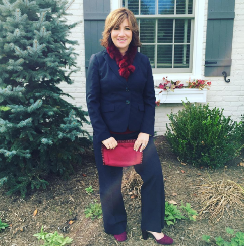 #FROCTOBER | Day 31, Part 1--This is it, friends! I made it through the month of fashion. Because I taught the Internship Preparation course today, and we talked about how to dress for interviews and work, I thought I'd sport a suit from my professional wardrobe. This #ootd is an #anntaylor suit; #mossimo cranberry cami; #christiansiriano shoes; cranberry faux fur scarf from #Macy's. I'll have one last outfit later tonight to end the feature. #happyhalloween !!!