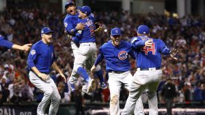 Chicago Cub celebrate their Game 7 win