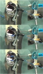 Shown here, from top left to bottom left, test smoke leaving from below, and getting sucked into the test doll vagina.