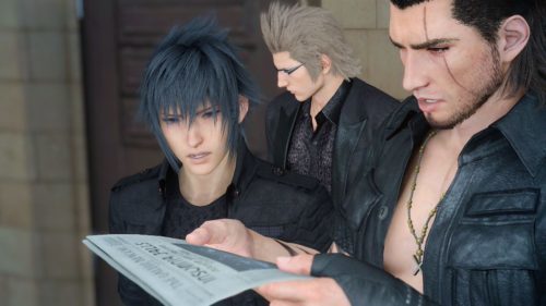 Pictured: Noctis, Ignis, and Gladio trying to figure out the EDGE mystery