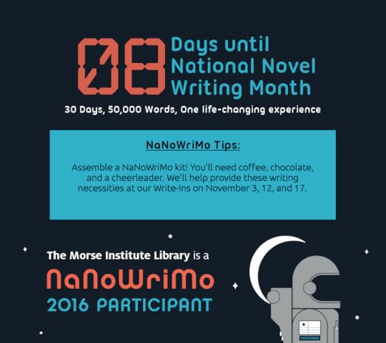 This countdown kept library users engaged in the days leading up to NaNoWriMo. Designed by Dave Bartos for Morse Institute Library.