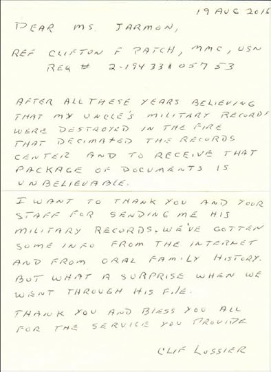 Letter thanking staff for sending military service records