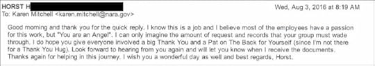 Email thanking National Archives employees for work