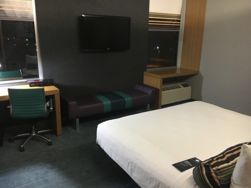 Around the divider, bench and TV