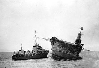 Carrier HMS Ark Royal being evacuated, 13 Nov 1941 (Imperial War Museum)