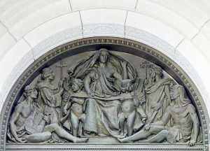 Bronze tympanum representing writing, located above main entrance doors of the Library of Congress Thomas Jefferson Building. Photo by Carol M. Highsmith, 2007. Prints and Photographs Division. 