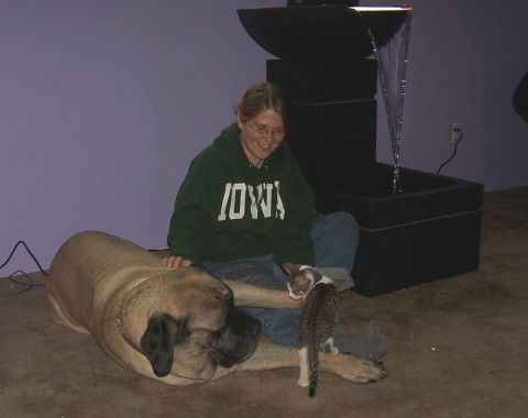 Spoon, Spike the kitten, and me in the tranquility room. 