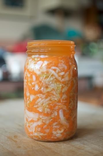 cabbage and carrot kraut in a jar