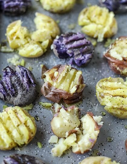 crispy buttered rosemary smashed potatoes with burrata I howsweeteats.com