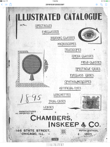 Cover of an eyewear catalog from 1895