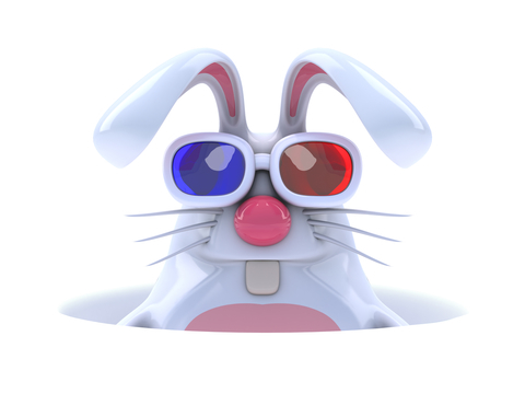 cartoon rabbits pokes head out of hole