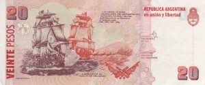 Combate de la Vuelta de Obligado en los billetes de 20 pesos.