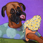 Cool Licks<br />By Sue Clancy<br />6 x 6 x 2 inches<br />hand dyed paper, handmade paste paper, <br />found paper and acrylic on cradled board