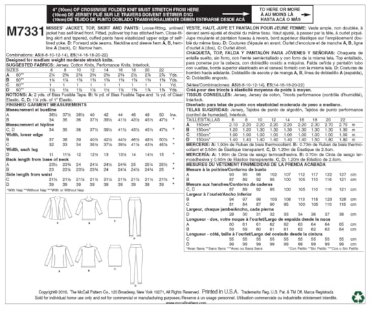 McCalls 7331 Pattern Envelope Back and Yardage 