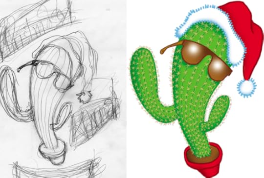 Christmas Karma book cover sketch and finished cartoon by Gary Palmatier, Ideas to Images