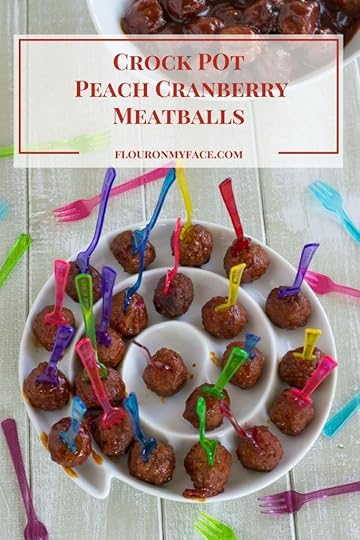 Crock Pot Peach Cranberry Meatballs recipe via flouronmyface.com