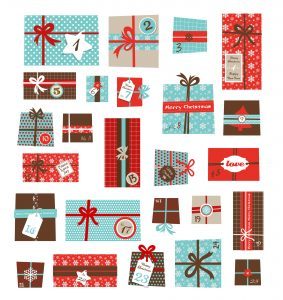 advent calendar.Collection of vector colorful Christmas present boxes. Holiday seamless pattern. calendar advent