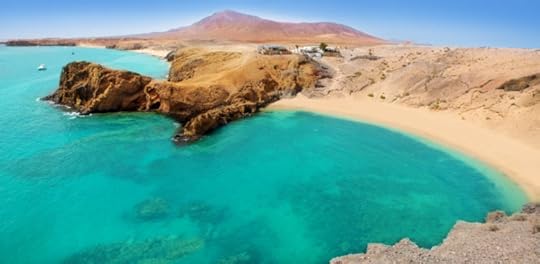Lanzarote Papagayo turquoise beach and Ajaches in Canary Islands