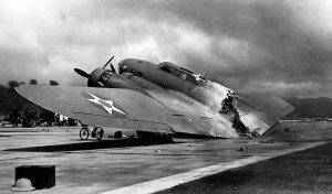 Wreck of B-17C bomber at Hickam Field, Territory of Hawaii, 7 Dec 1941 (US National Archives)