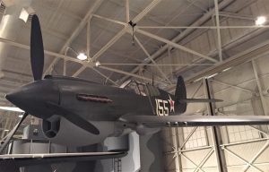 US P-40 Warhawk fighter, like those used in the defense of Pearl Harbor. At the Pacific Aviation Museum. (Photo: Sarah Sundin, 7 Nov 2016)