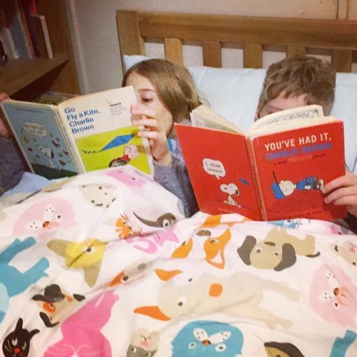 My old books. Beanie's old comforter. The college girl's bed.