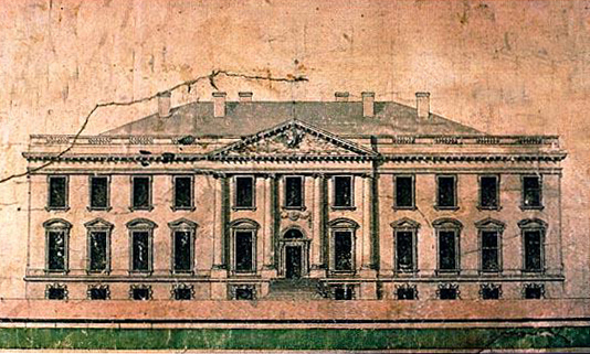  Elevation of the north side of the White House, by James Hoban, c. 1793. Progress drawing after having won the competition for architect of the White House. Collection of the Maryland Historical Society.
